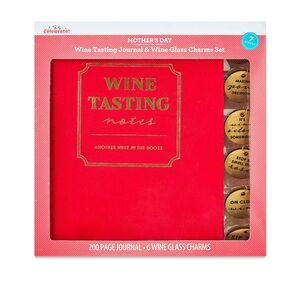 Mother's Day Wine Tasting Journal & Wine Glass Charms Set, Red Way To Celebrate